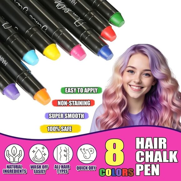 Hair Chalk Kit Washable Safe Bright Colors for Kids Teens Temporary Dye - Picture 5 of 6